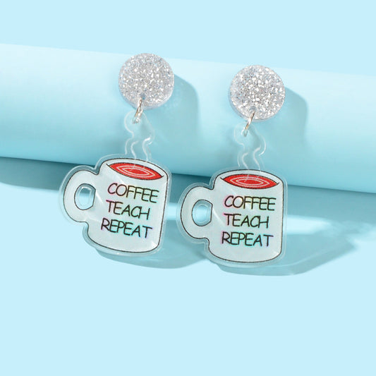 Coffee Cup Earrings Dangling Drop Stud Tea Cup Jewellery Adorable Novelty Gift