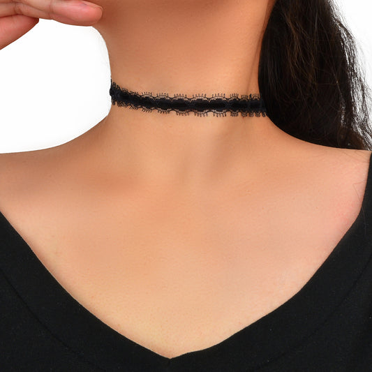 Blue Lace Choker Tied Necklace Vintage Kids Gothic Tattoo Clavicle Short Choker