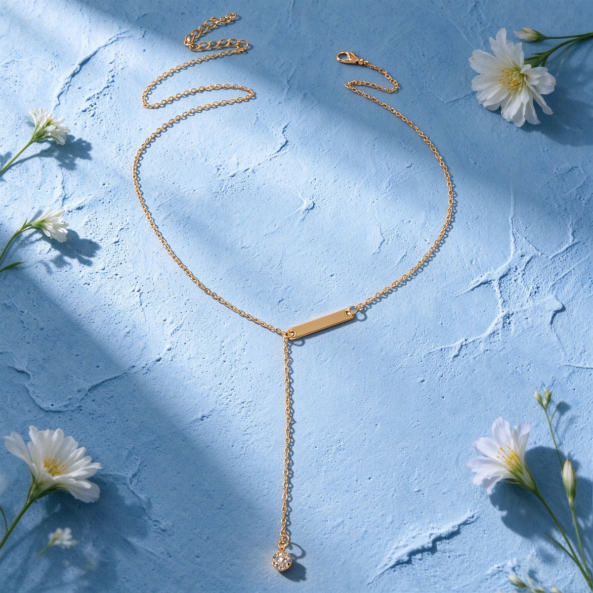 Rhinestone Bar Y Shape Adjustable Lariat Necklace Dainty Daily Party Jewellery