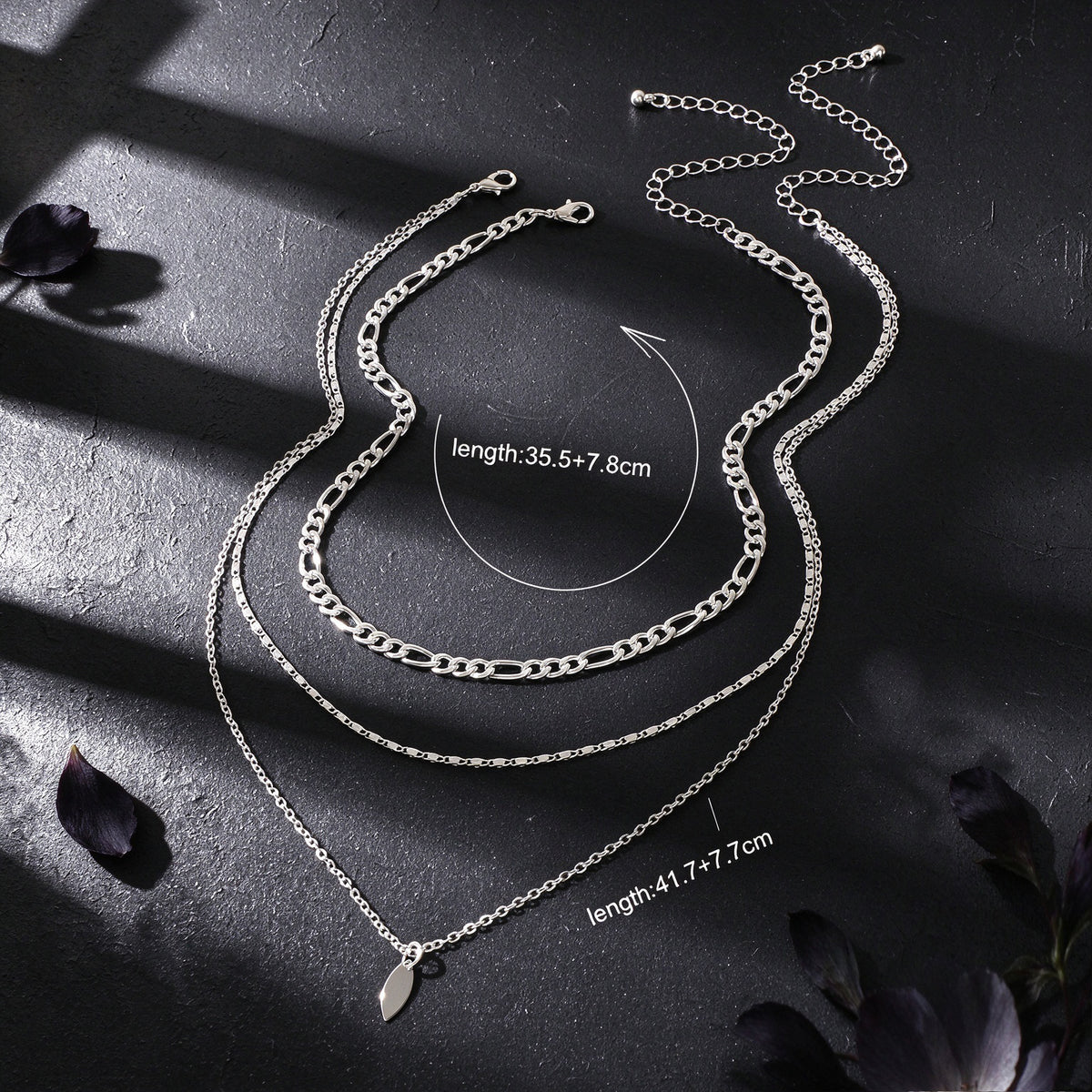 2PCS Gold Silver Layered Figaro Chain Leaf Pendant Necklace Dainty Jewelry gift