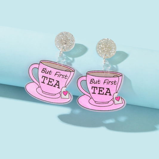 Personality Creative Acrylic Tea Cup Design Pendant Lightweight Earrings