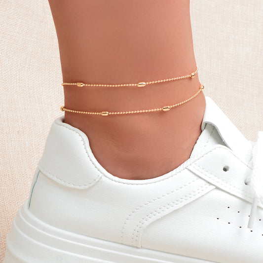 Double layer Popcorn Gold Chain Anklet Summer Beach Boho Chic Foot Chain Jewelry