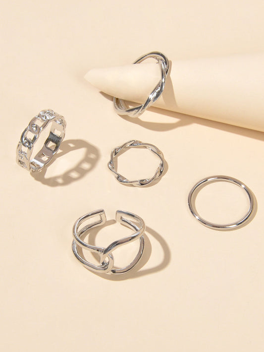 Minimalist Punk 5 pcs Trendy Gold Silver Stackable Multiple Midi Finger Ring Set
