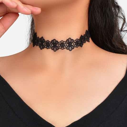 Halloween Retro Gothic Style Necklace Black Flower Lace Neck Chain Collar Choker