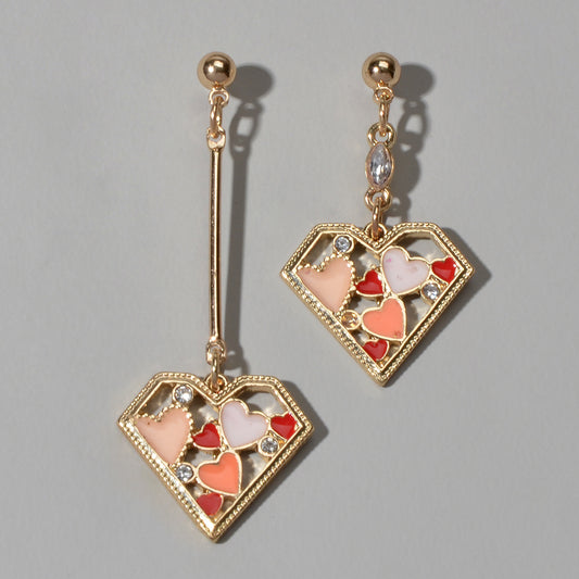 Rhinestone Decor Multi-colored Heart Asymmetric Earrings