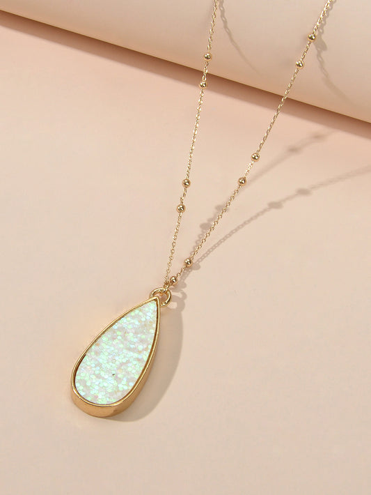 Women Teen Girl Jewellery Gold Beads Chain Shinning Water Drop Pendant Necklace