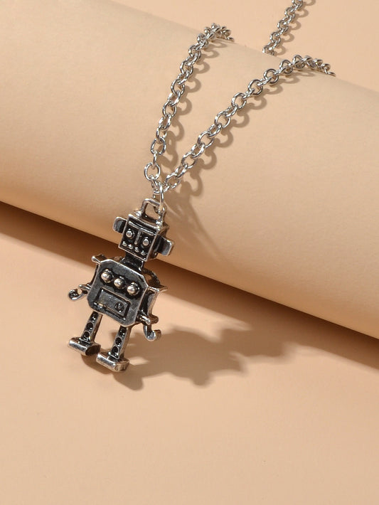 Hip Hop Punk Designer Jewellery Long Chain Antique Silver Robot Party Necklace