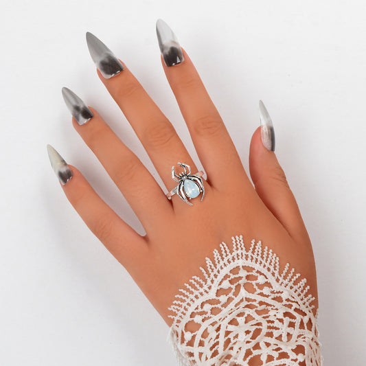 Vintage Silver Spider Open-Ended Ring with Diamond Accents Embrace Retro Jewelry