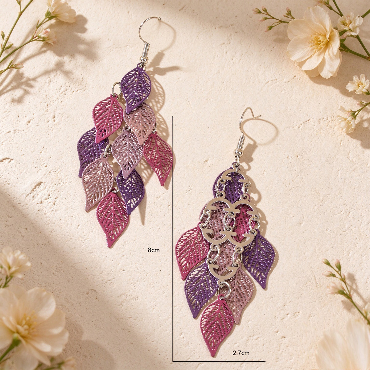 Hollow Multi Layer Leaf Tassel Dangle Earrings Boho Vacation Party Jewelry Gift