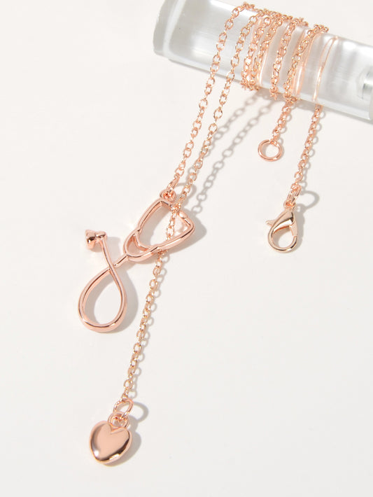 Minimalist Jewelry Trendy Gold Silver Stethoscope Heart Pendant Y shape Necklace