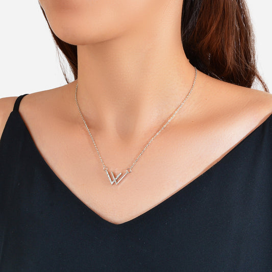 Minimalist Jewelry Rhinestone Decor Silver Chain V Shpe Geometric Charm Necklace