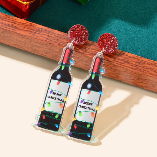 Merry Christmas Festival Jewelry Acrylic Light String Twine Wine Bottle Earrings