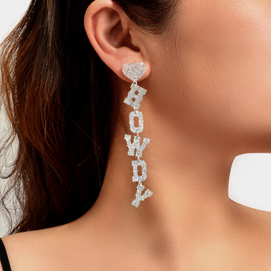 Y2k Style Sweet Sparkling Acrylic Heart Howdy Letter Long Pendant Women Earrings
