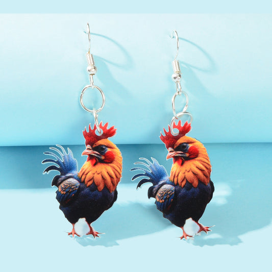 Vivid Rooster Acrylic Animal Dangle Earrings Women Vacation Chicken Jewellery