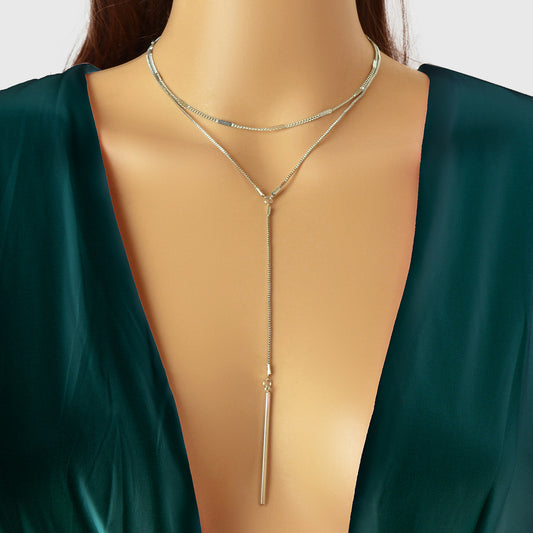 Double-Layer Stick Pendant Lariat Necklace Elegance Contemporary Twist Jewellery