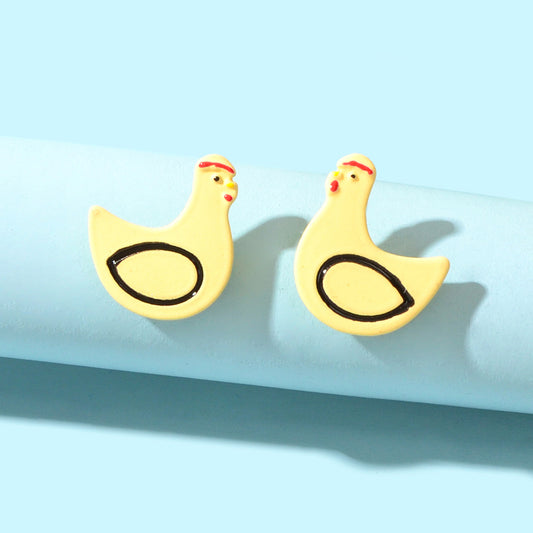 Yellow Chicken Stud Hen Earrings Girls Lovely Animal Gift Funny Chick Jewellery