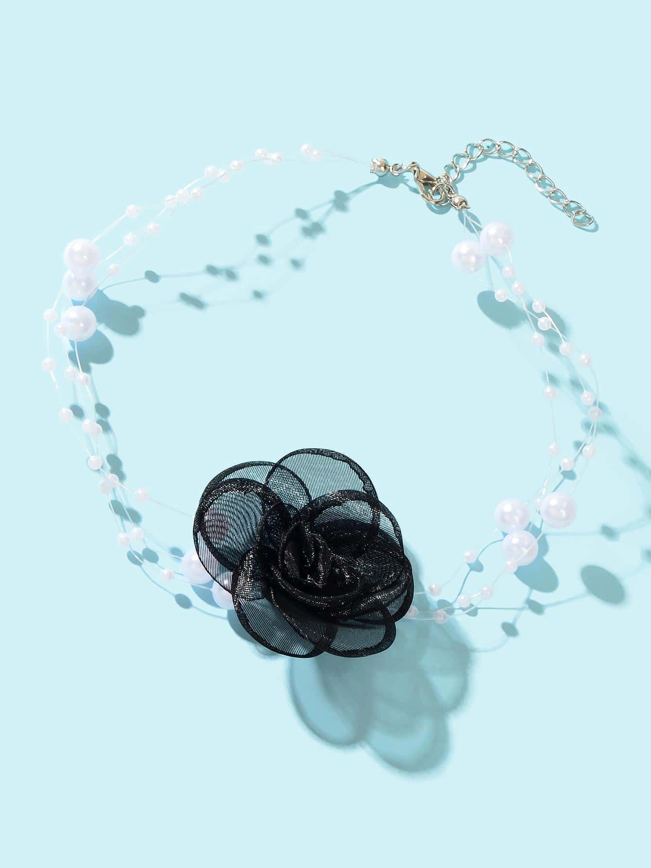 Romantic Jewellery Multi-layer Pearl Chain White Flower Choker Floral Necklace