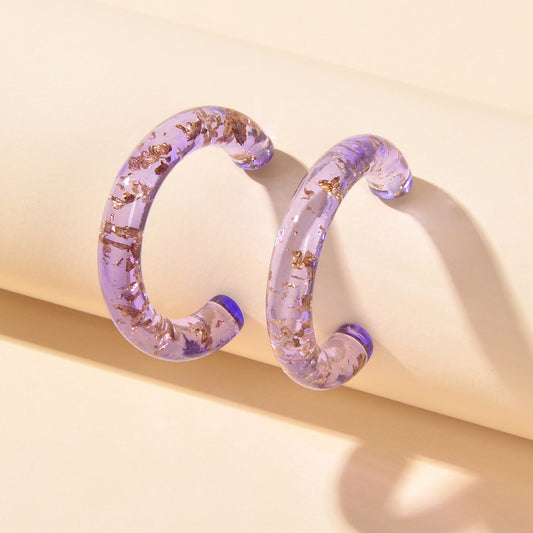 Trendy Purple Acrylic Resin Hoop C Shape Huggie Earrings Women Party Decoration