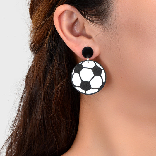 Handmade Acrylic Football World Cup Dangle Drop Earrings Unique Soccer Jewellery