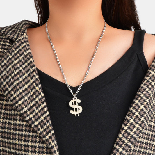 Dollar Sign Hip Hop Money Pendant Silver Rock Punk Necklace Bar Party Jewellery