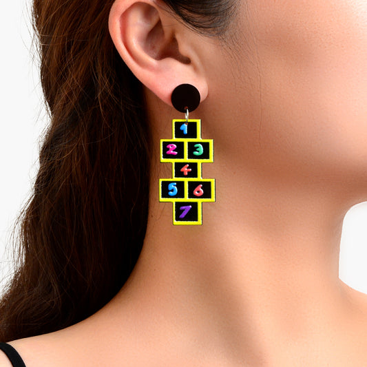 Lightweight Acrylic Colorful Number Geometric Earrings Night Club Party Jewelry