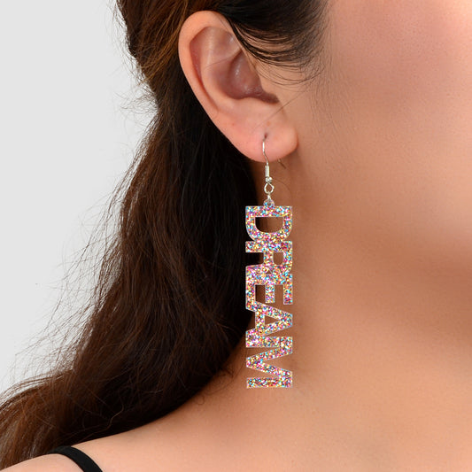 Party Jewelry Sparkling Glitter Colourful Sequins Dream Letter Drop Earrings