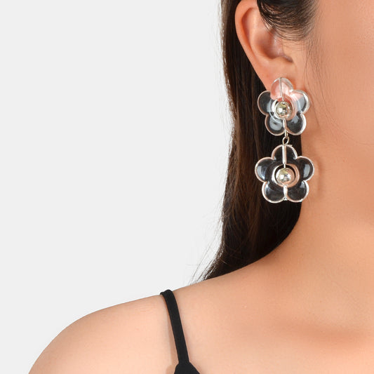 Transparent Flower Chunky Resin Acrylic Big Statement Pierced Earrings for Party