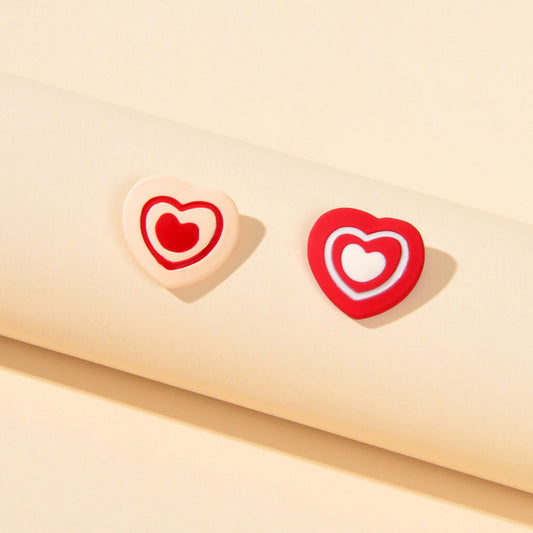 Sweet Love Red Enamel Heart Stud Earrings Asymmetrical Y2k Valentine's Day Gift