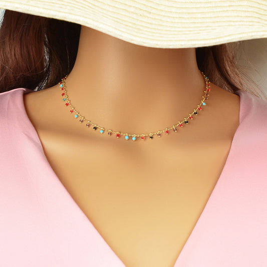 Bohemian Colorful Seed Beads Charm Gold Chain Necklace Women Holiday Jewellery