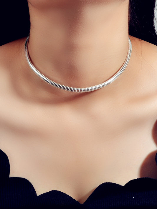Punk Silver Faux Leather Short Tattoo Choker Necklace Statement Grunge Collar