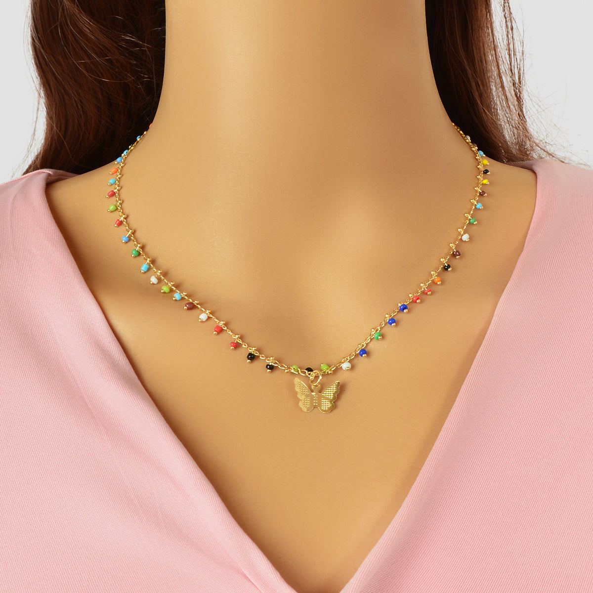 Bohemian Colorful Seed Beads Charm Chain Letter D Pendant Necklace Accessories