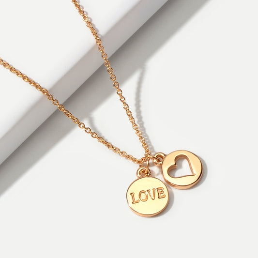 Minimalist Gold Chain Letter Love Heart Round Pendant Necklace Jewellery Gift