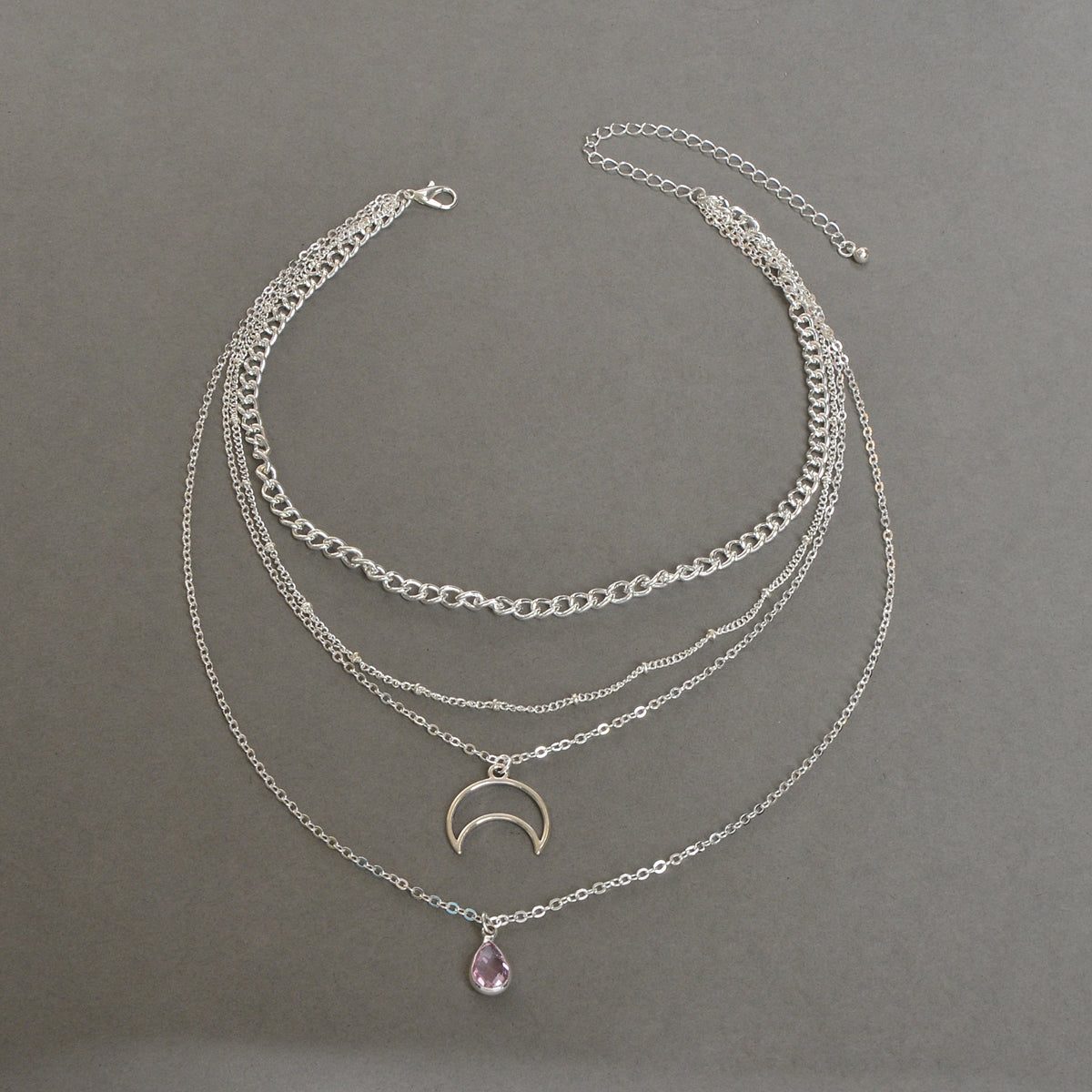Multi-layer Gold Tone Chain Moon Water Drop Pendant Necklace Girls Party Jewelry