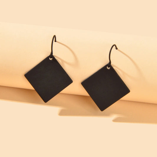 Black Square Metal Geometric Dangle Hook Punk Earrings Women Party Decoration