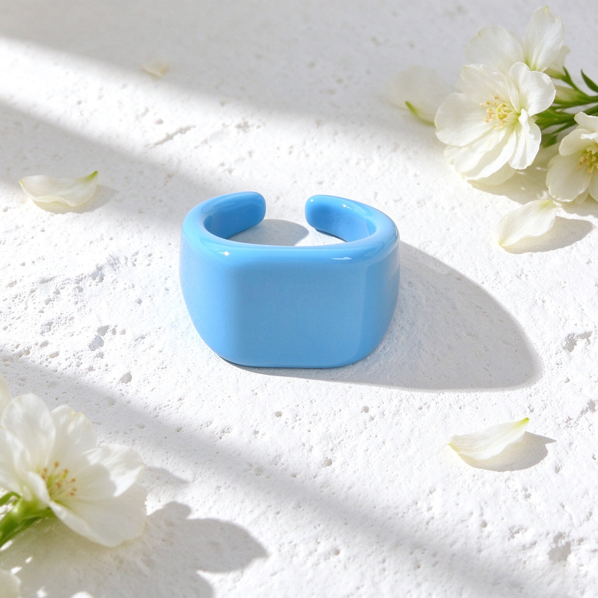 Blue Resin Wide Band Adjustable Open Finger Ring Boho Daily Vacation Jewellery