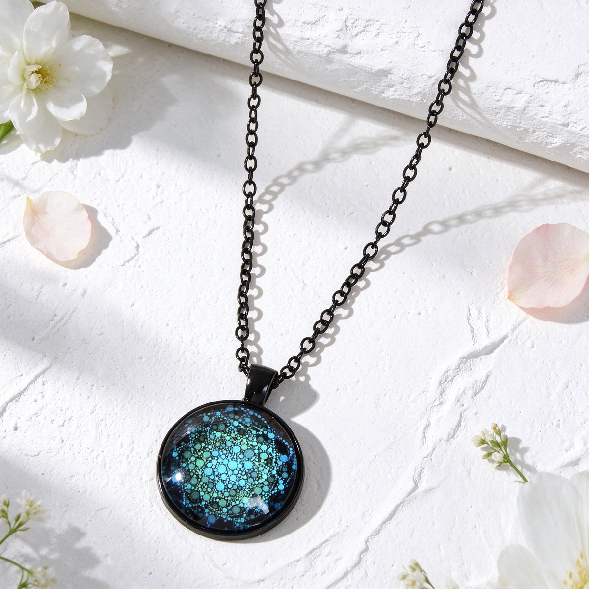 Vintage Black Chain Mandala Pattern Round Pendant Necklace Halloween Jewellery