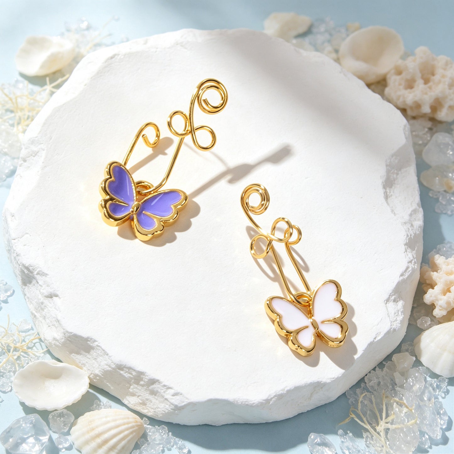 2pcs Colorful Enamel Butterfly Dangle Ear Cuffs Gold Non-Pierced Earrings Gift