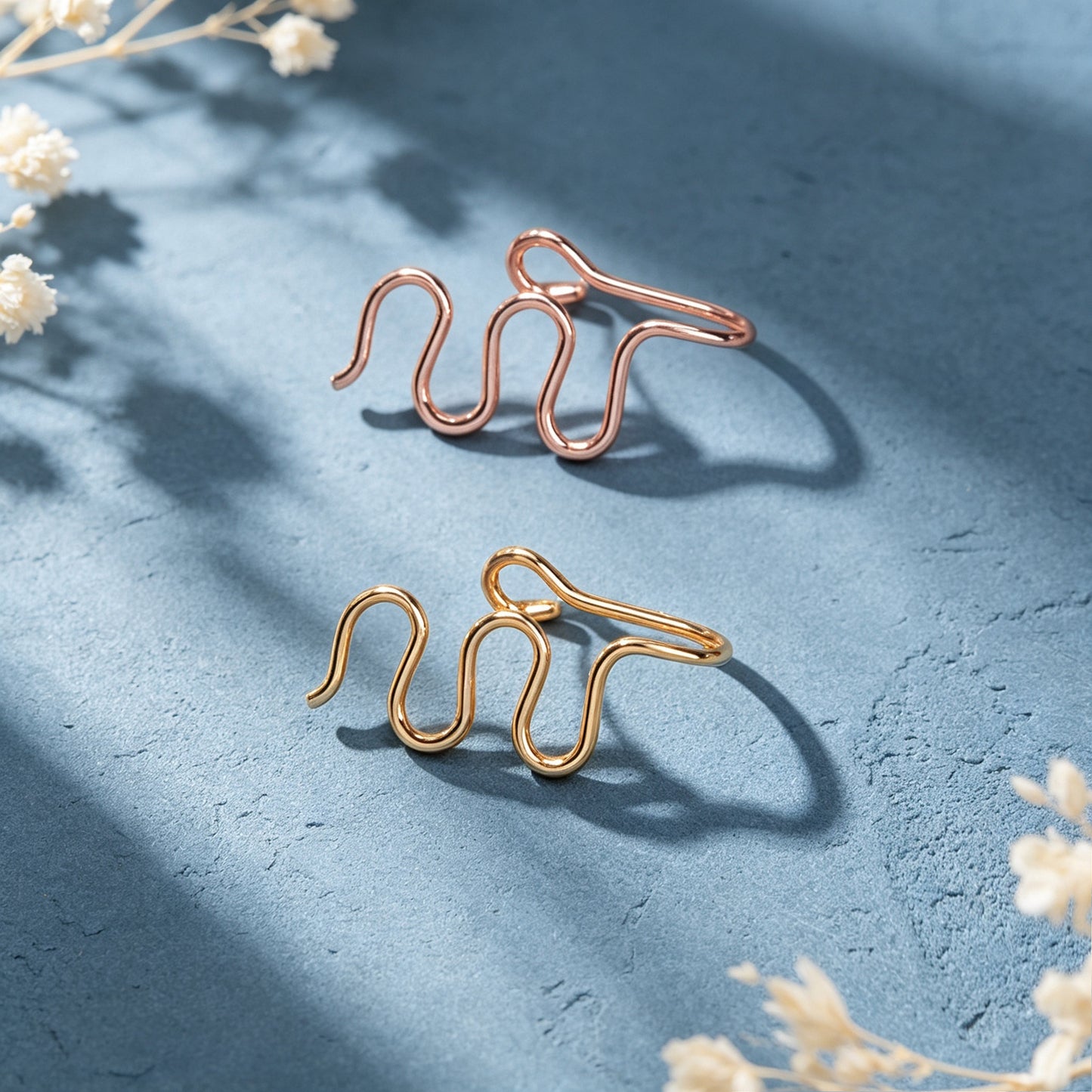 2pcs Chic Squiggle Wire Ear Clip Non Piercing Gold Rosegold Cartilage Jewellery