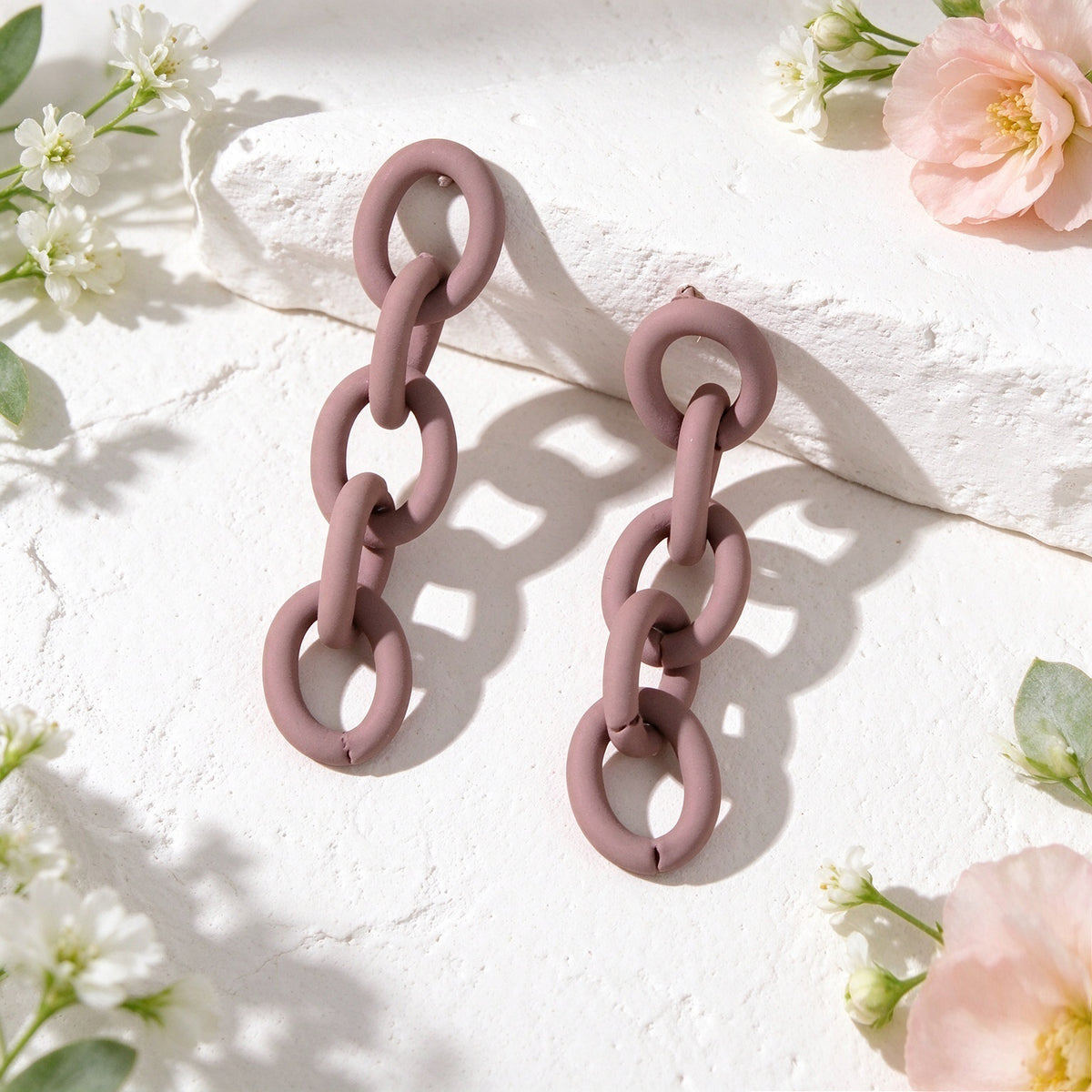 Brown Matte Chain Link Dangle Earrings Minimalist Geometric Drop Jewellery Gift