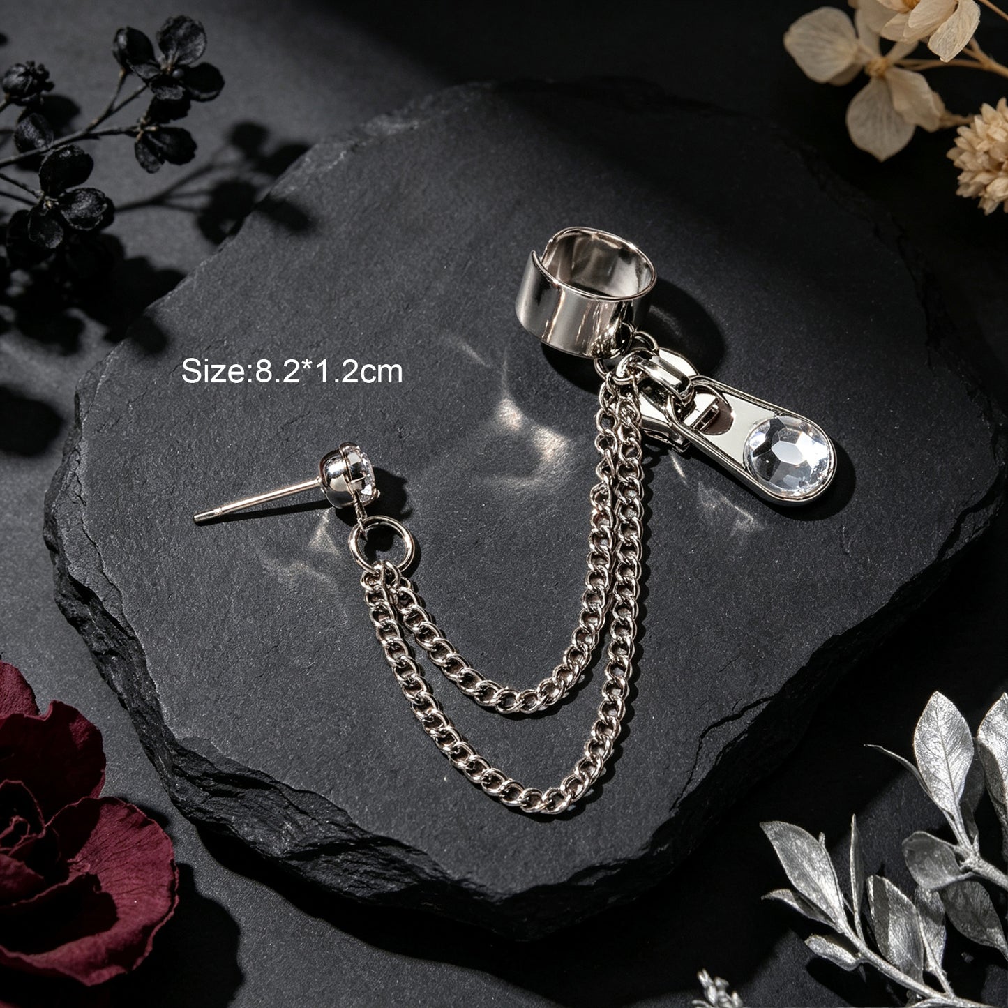 1 pc Y2K Silver Zipper Tassel Chain Ear Cuff Climber Earring Personality Daily Street Party Accessories