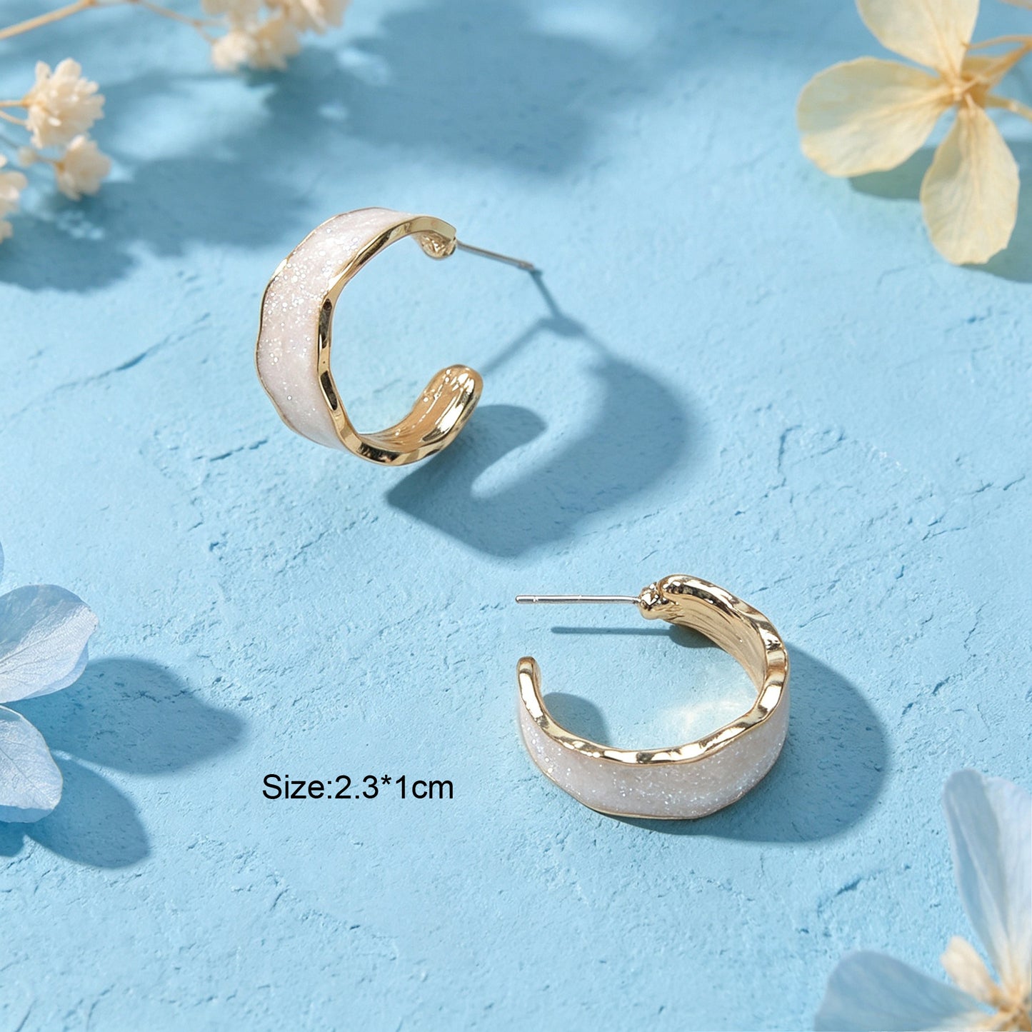 Simple White Enamel C Shape Hoop Stud Earrings Daily Officework Casual Jewelry