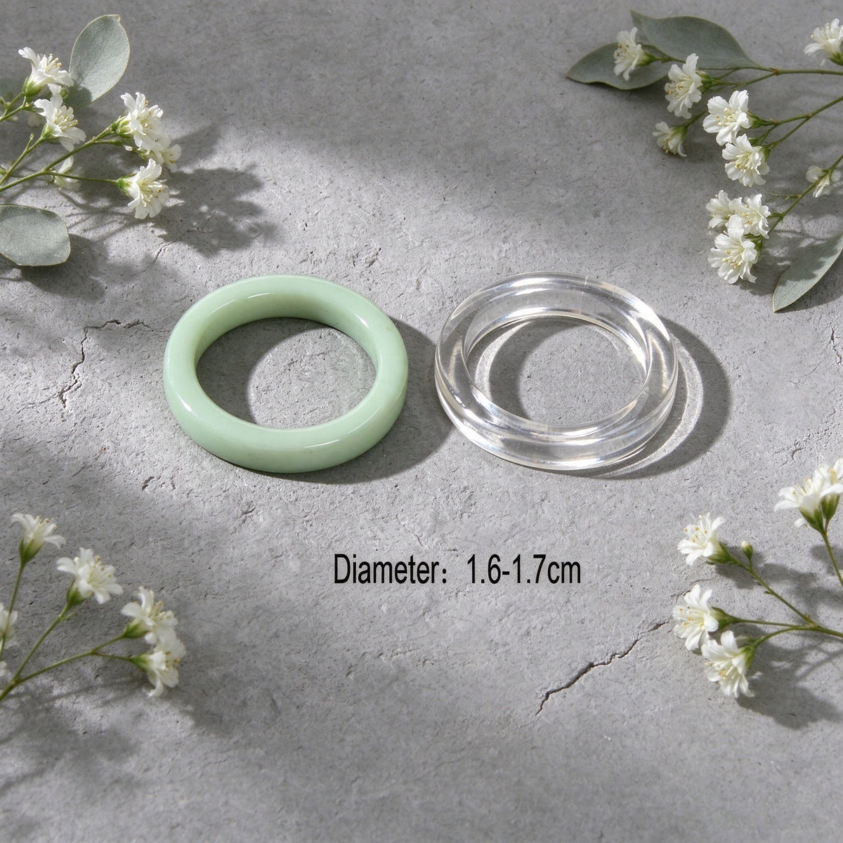 2pcs Simple Green Transparent Resin Stackable Finger Ring Vacation Beach Jewelry