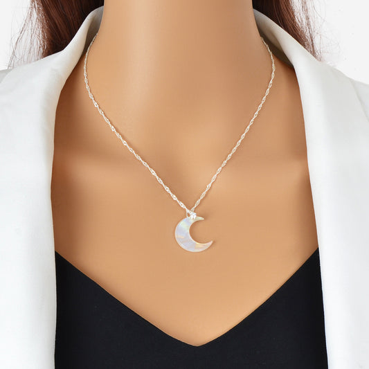 Delicate Gold Chain Transparent Acrylic Moon Pendant Necklace Girls Jewelry Gift
