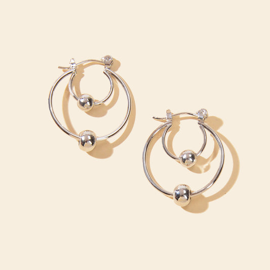 Party Decoration for Women Silver Plated Beads Circle Hoop Huggie Gift Earrings