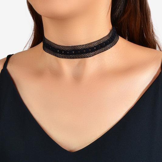 Retro Punk Style 90s Black Lace Geometric Tattoo Choker Necklace Grunge Collar