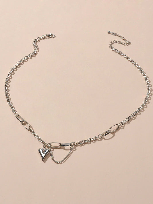 Punk Hip Hop Jewellery Multiple Silver Chain Tassel Heart Charm Party Decoration