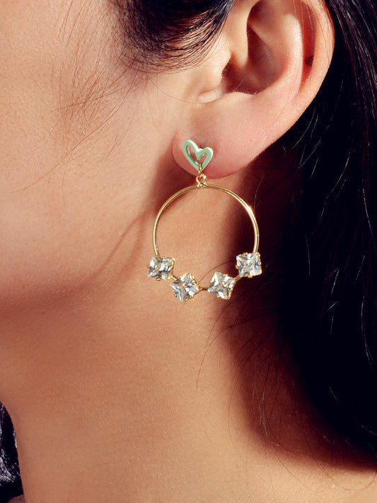 Trendy Simulated Diamond Love Heart Circle Dangle Earrings Nice Collection Gift