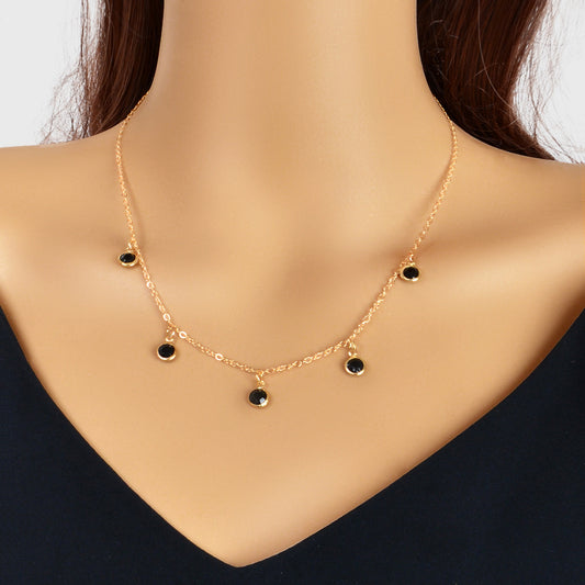 Fashion Party Accessories Gold Chain Black Beaded Charm Clavicle Collar Necklace