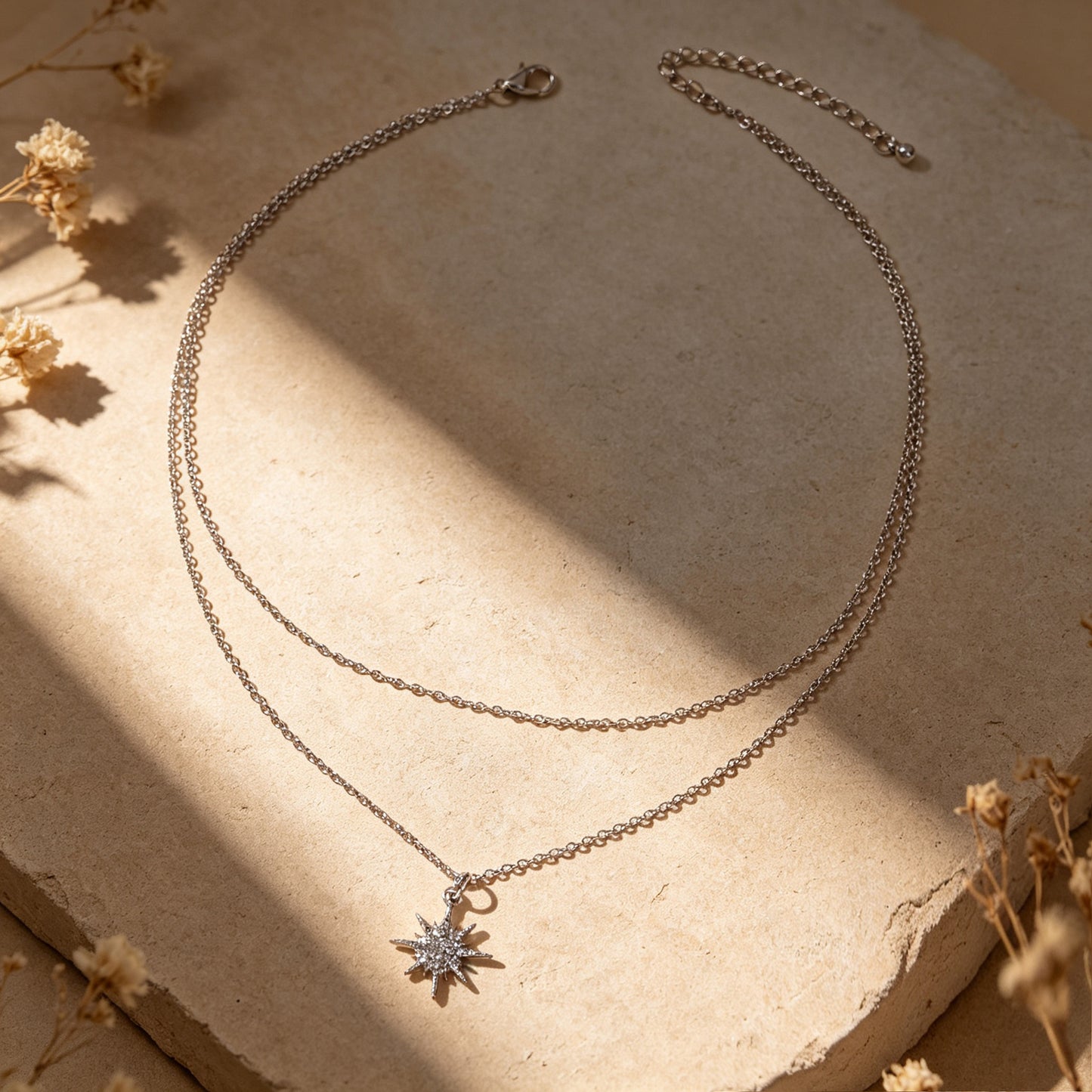Silver Multi‑Chain Crystal Star Pendant Necklace Fashion Layered Jewellery Gift