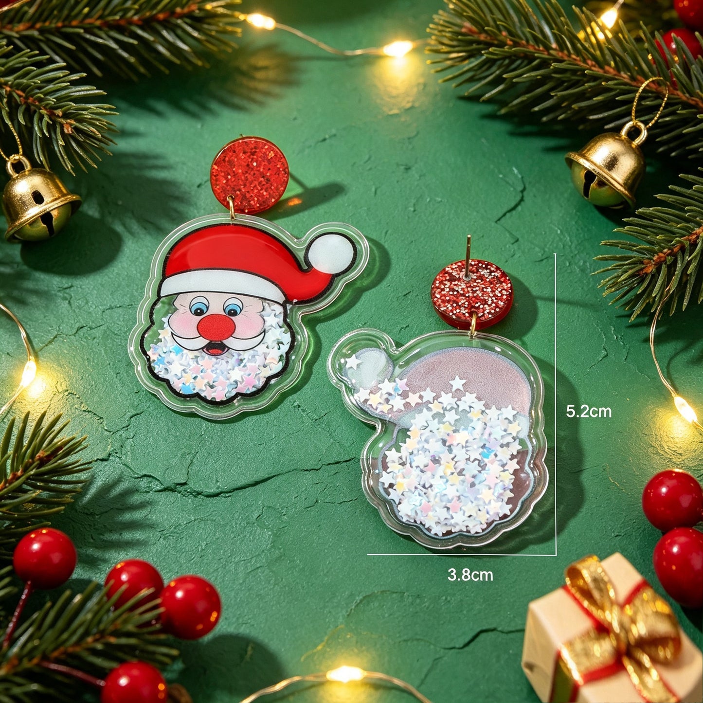 Festive Xmas Red Disc Santa Dangle Earrings Christmas Party Costume Accessories